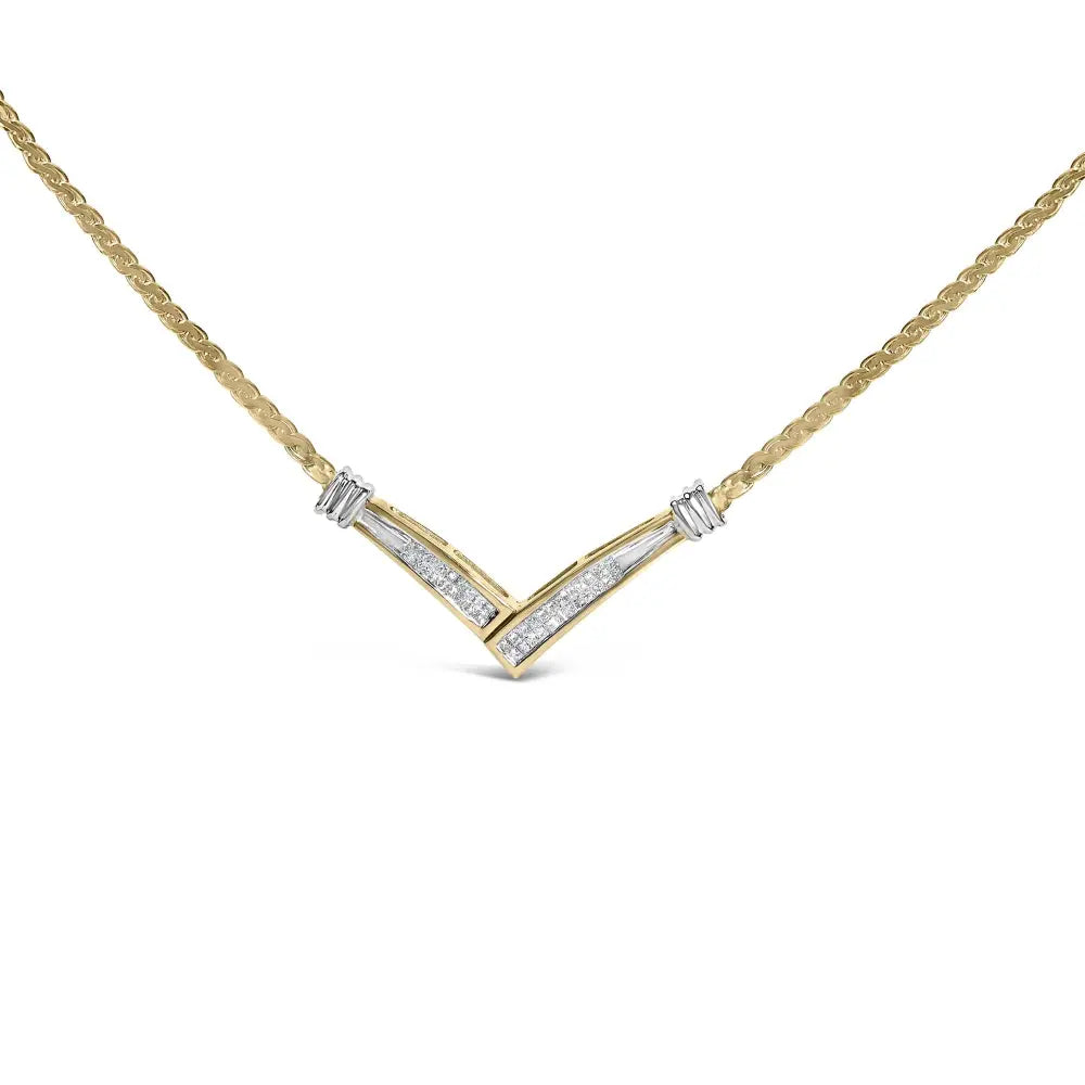 1/2 Cttw Princess Cut Diamond V Shape Two Tone 10K Gold Franco Necklace