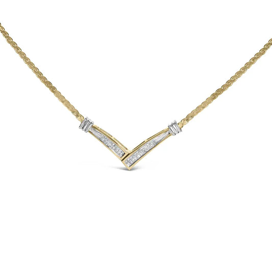 1/2 Cttw Princess Cut Diamond V Shape Two Tone 10K Gold Franco Necklace