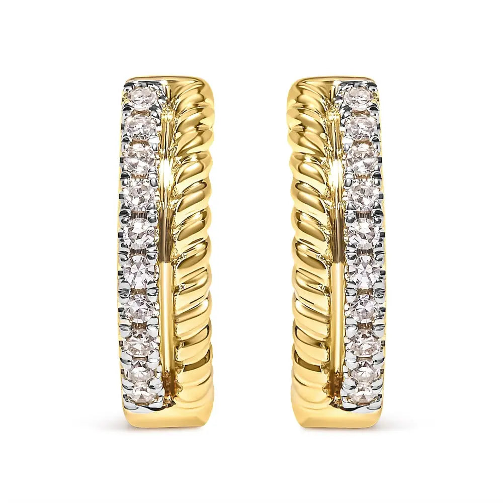 1/10 Cttw Diamond Rope Twist Huggy Hoop Earrings in 10K Yellow Gold
