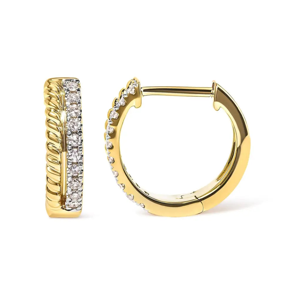 1/10 Cttw Diamond Rope Twist Huggy Hoop Earrings in 10K Yellow Gold