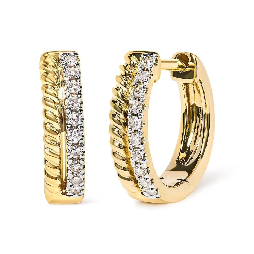 1/10 Cttw Diamond Rope Twist Huggy Hoop Earrings in 10K Yellow Gold