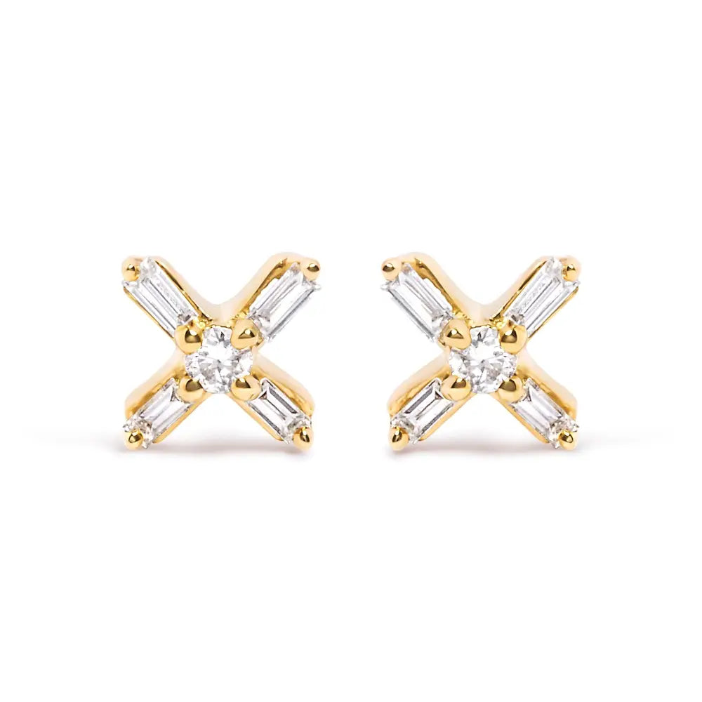 1/10 Cttw Diamond Criss Cross Stud Earrings in 10K Yellow Gold