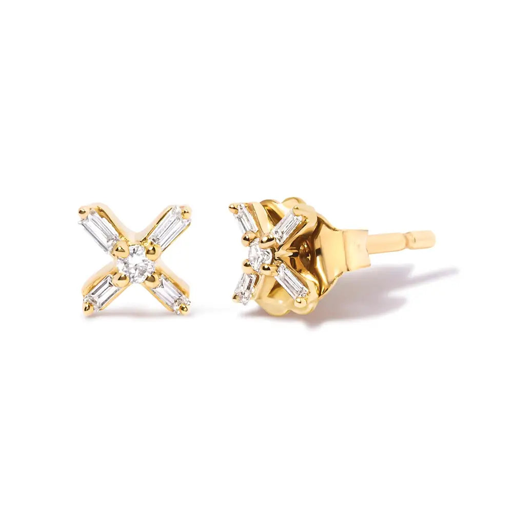 1/10 Cttw Diamond Criss Cross Stud Earrings in 10K Yellow Gold