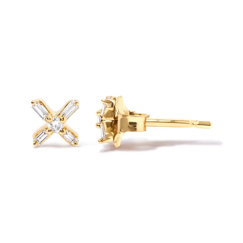 1/10 Cttw Diamond Criss Cross Stud Earrings in 10K Yellow Gold