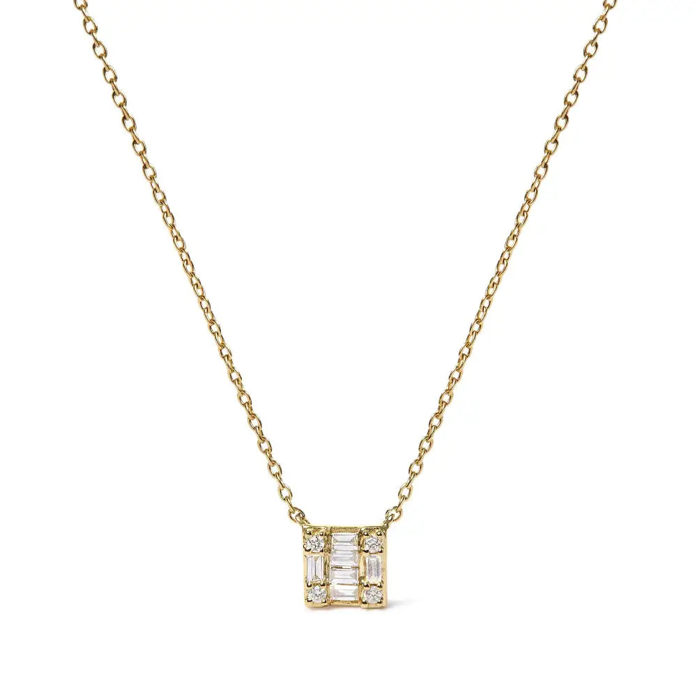 1/10 Cttw Round and Baguette Diamond Mosaic Square Pendant in 10K Gold