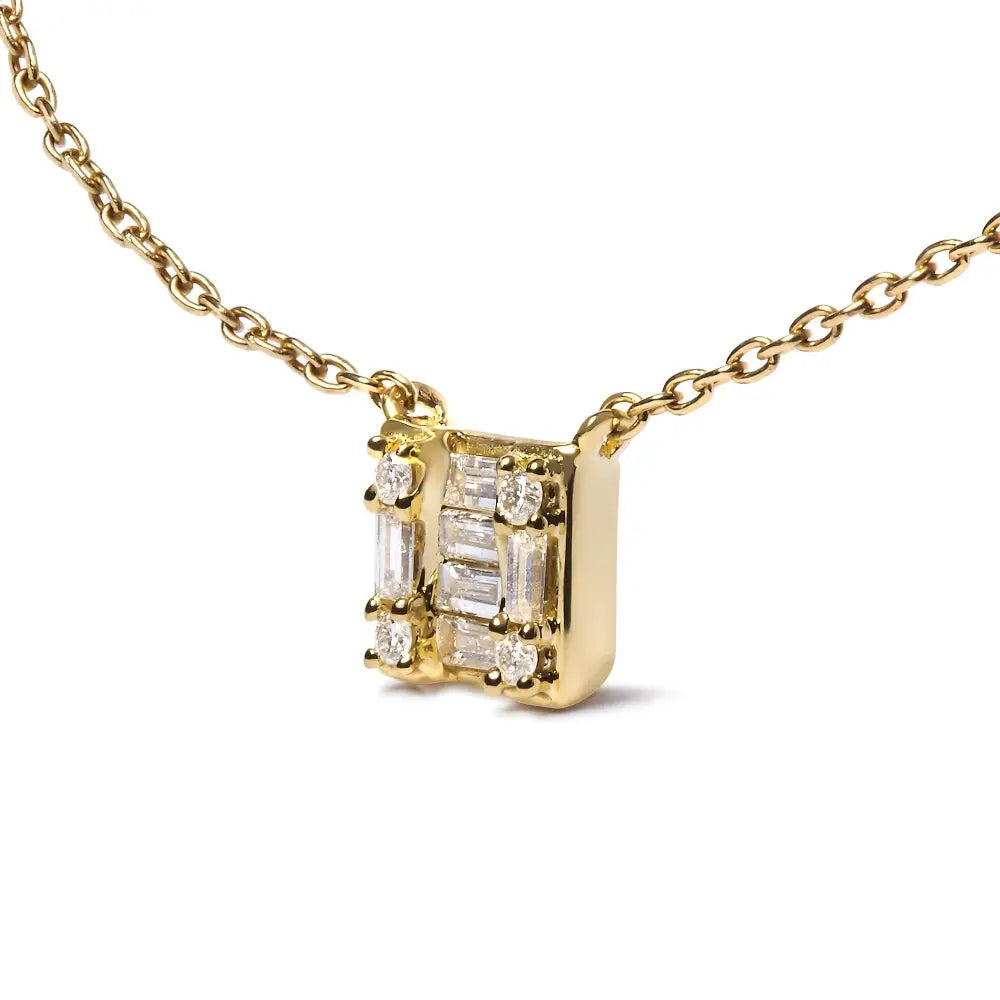 1/10 Cttw Round and Baguette Diamond Mosaic Square Pendant in 10K Gold