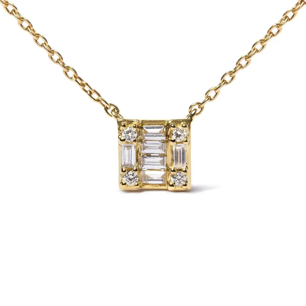 1/10 Cttw Round and Baguette Diamond Mosaic Square Pendant in 10K Gold