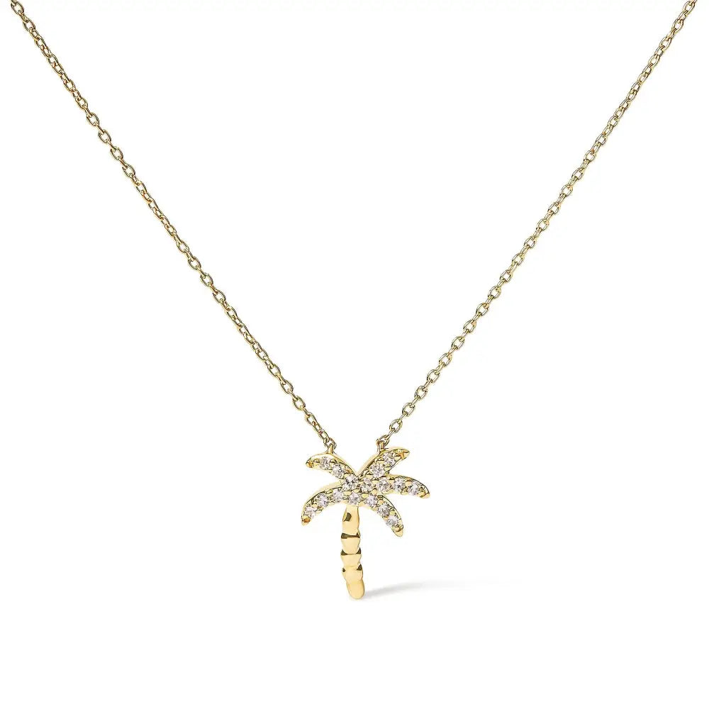 1/10 ct Pavé Diamond Palm Tree Pendant Necklace in 10K Yellow Gold