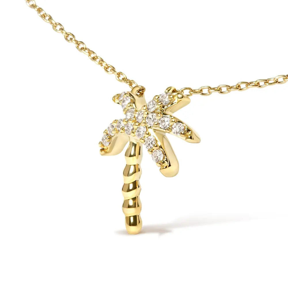 1/10 ct Pavé Diamond Palm Tree Pendant Necklace in 10K Yellow Gold