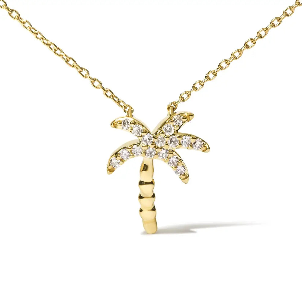 1/10 ct Pavé Diamond Palm Tree Pendant Necklace in 10K Yellow Gold