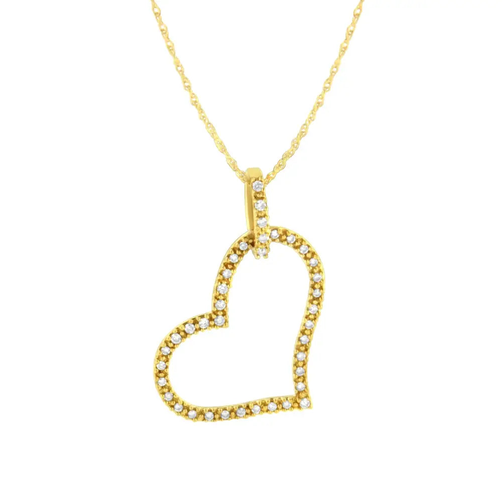 1/4 Cttw Diamond Open Heart Pendant in 10K Yellow Gold 18 Inch Chain