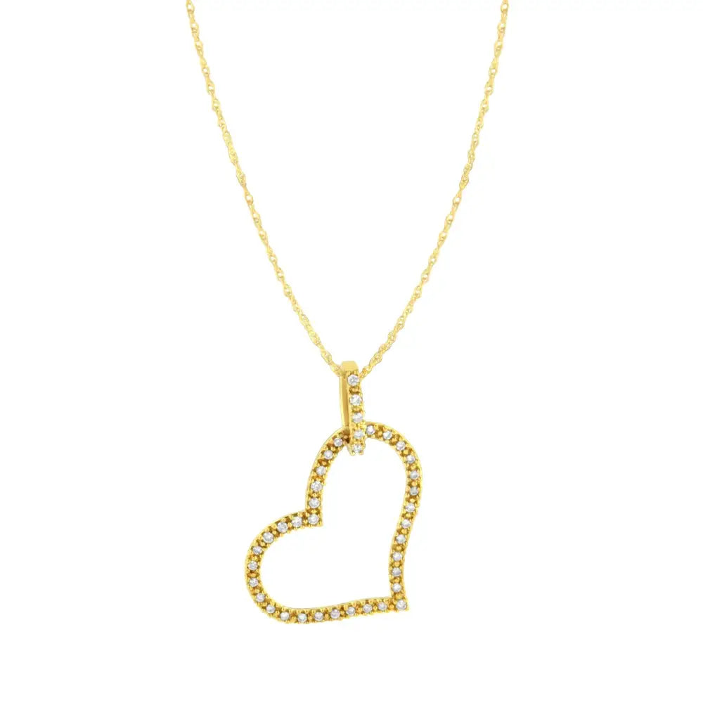 1/4 Cttw Diamond Open Heart Pendant in 10K Yellow Gold 18 Inch Chain