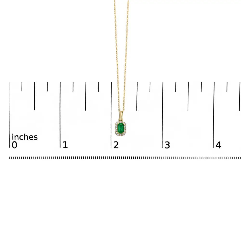 Emerald and Diamond Octagonal Halo Pendant in 10K Yellow Gold 18 Inch