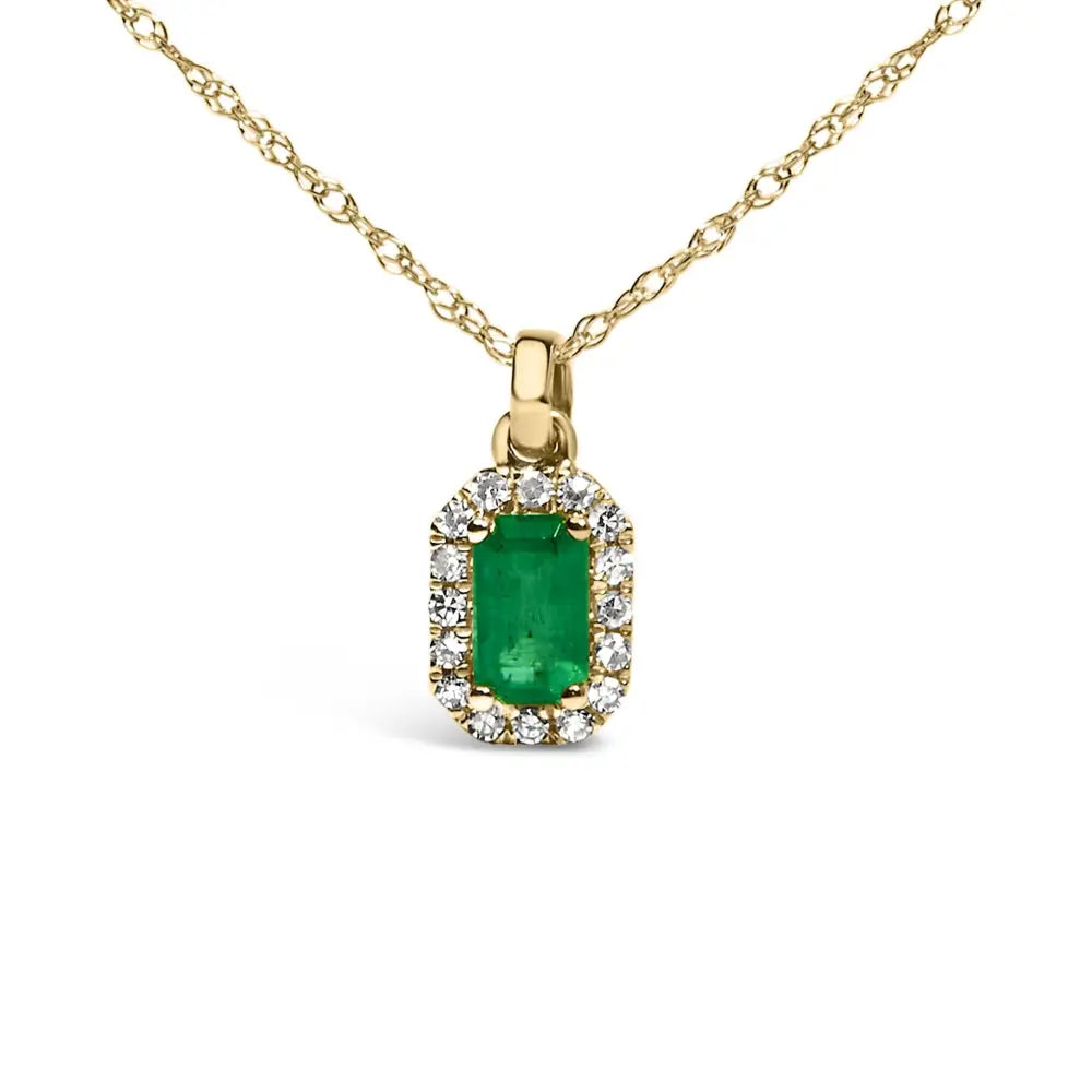 Emerald and Diamond Octagonal Halo Pendant in 10K Yellow Gold 18 Inch