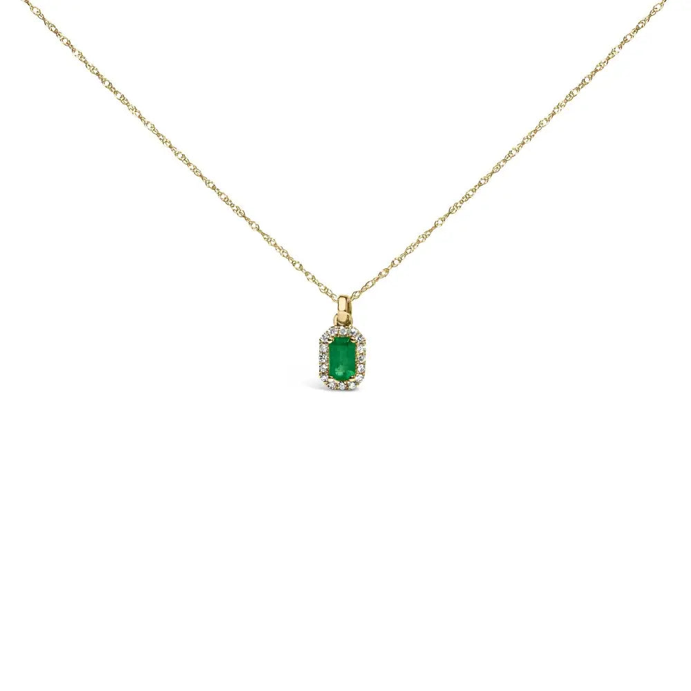 Emerald and Diamond Octagonal Halo Pendant in 10K Yellow Gold 18 Inch