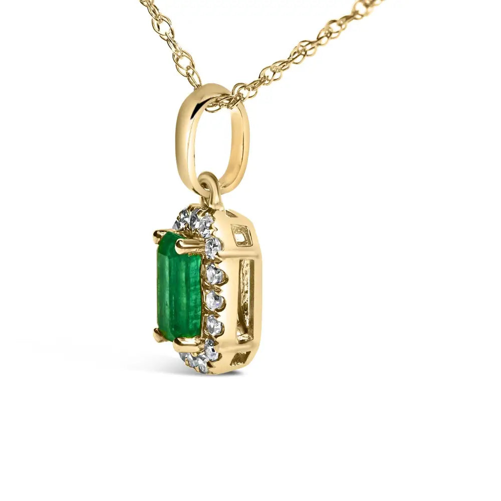 Emerald and Diamond Octagonal Halo Pendant in 10K Yellow Gold 18 Inch
