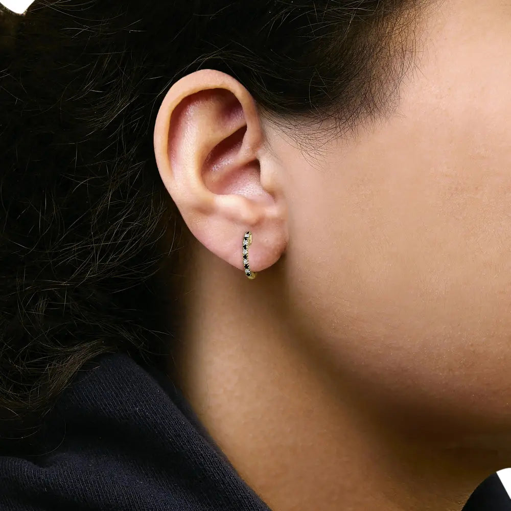 10K Yellow Gold Blue Sapphire and 1/10 Cttw Diamond Huggy Hoop Earrings