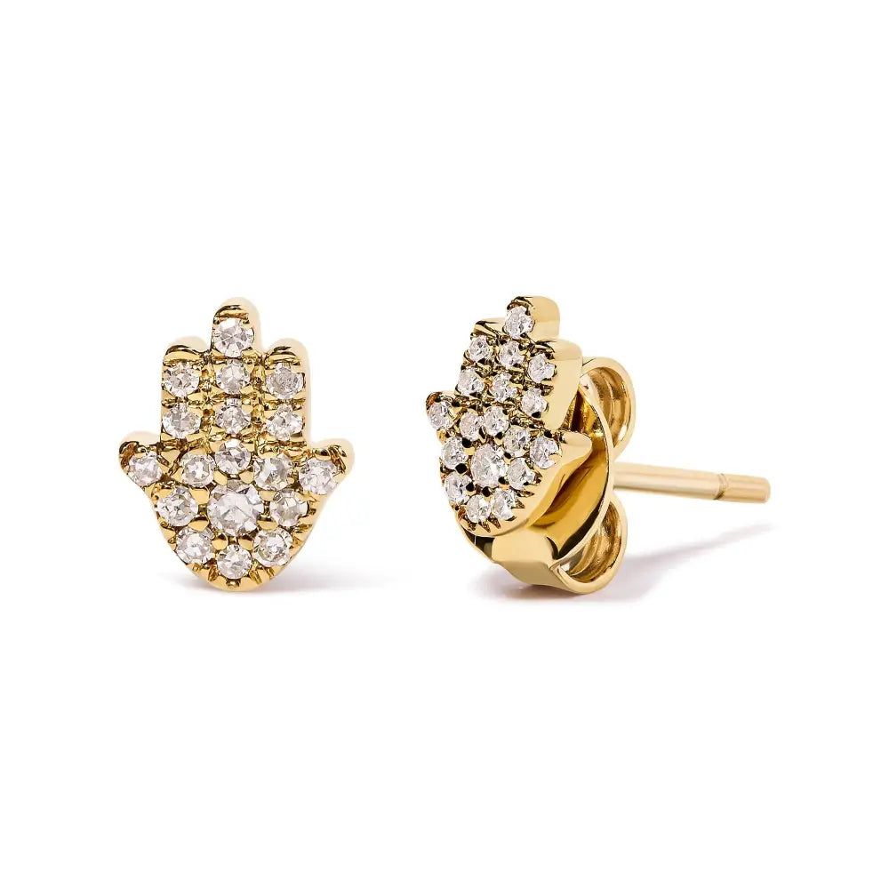 Diamond Hamsa Pavé Stud Earrings in 10K Yellow Gold