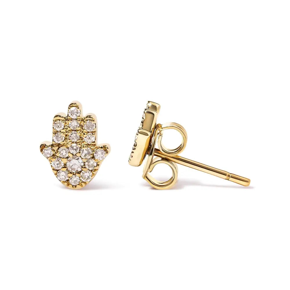 Diamond Hamsa Pavé Stud Earrings in 10K Yellow Gold