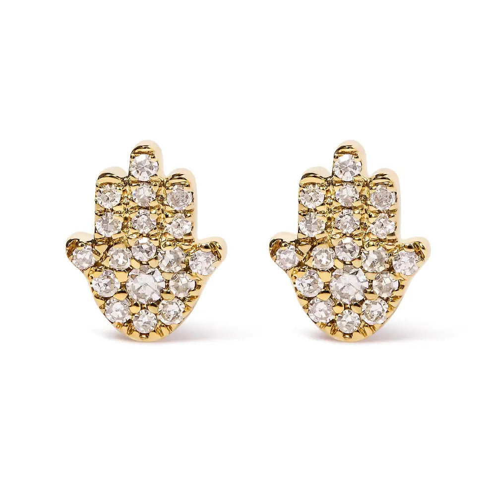 Diamond Hamsa Pavé Stud Earrings in 10K Yellow Gold