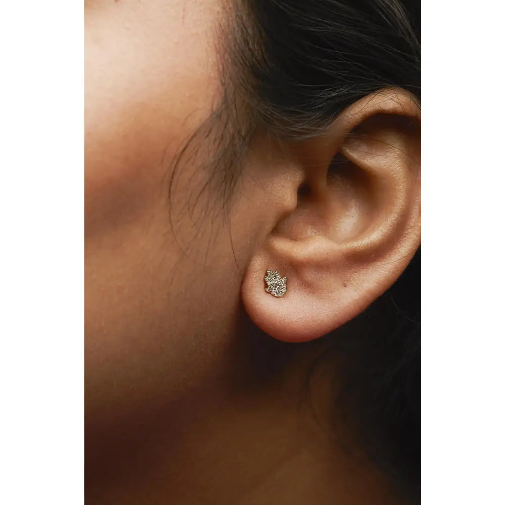 Diamond Hamsa Pavé Stud Earrings in 10K Yellow Gold