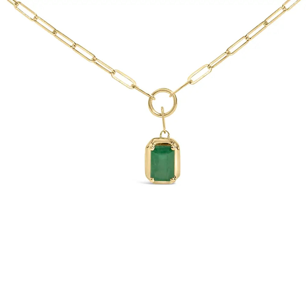 10K Yellow Gold 6x4mm Emerald Cut Green Emerald Solitaire Necklace 18 Inch