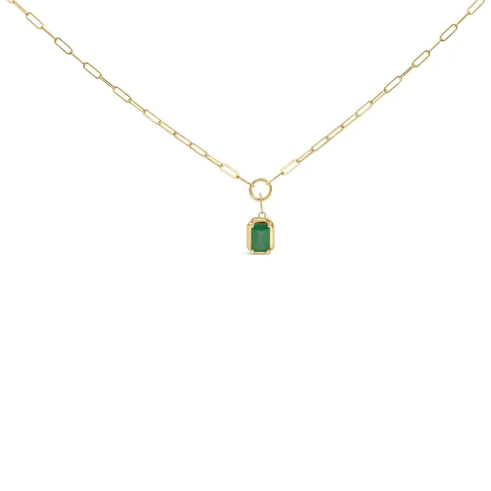 10K Yellow Gold 6x4mm Emerald Cut Green Emerald Solitaire Necklace 18 Inch