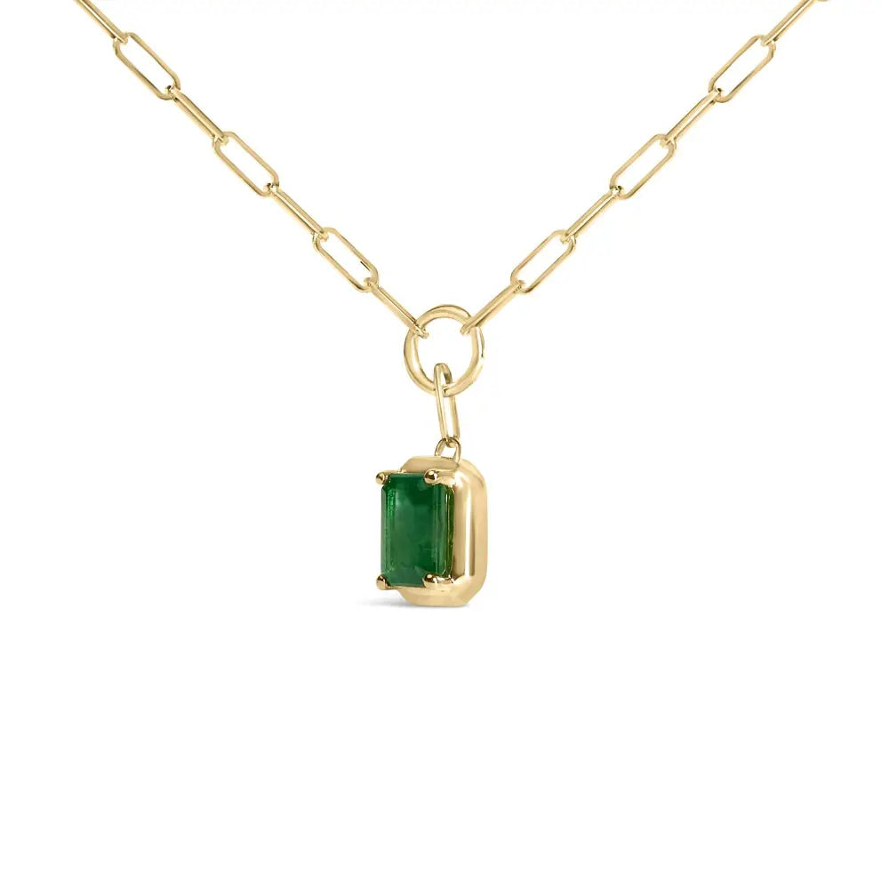 10K Yellow Gold 6x4mm Emerald Cut Green Emerald Solitaire Necklace 18 Inch