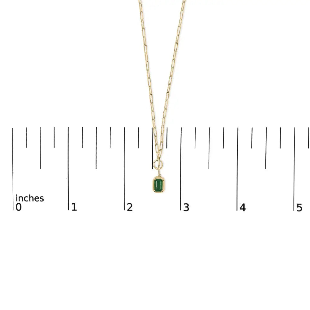 10K Yellow Gold 6x4mm Emerald Cut Green Emerald Solitaire Necklace 18 Inch