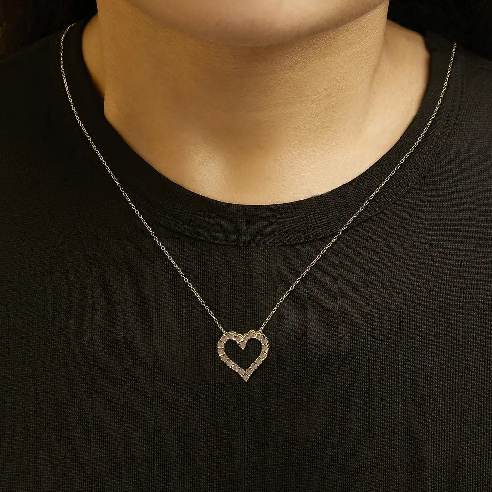 Champagne Diamond Heart Pendant Necklace in Yellow Gold over Silver 1/2 Cttw