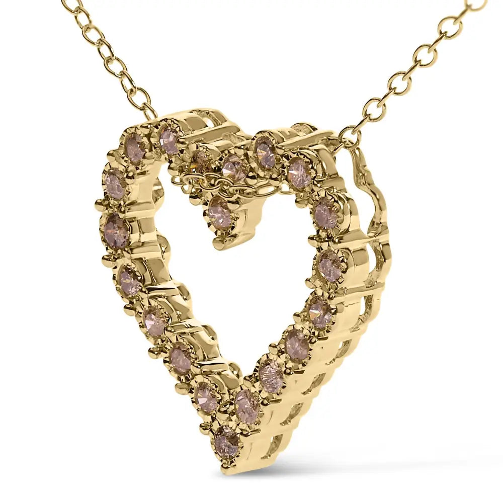 Champagne Diamond Heart Pendant Necklace in Yellow Gold over Silver 1/2 Cttw