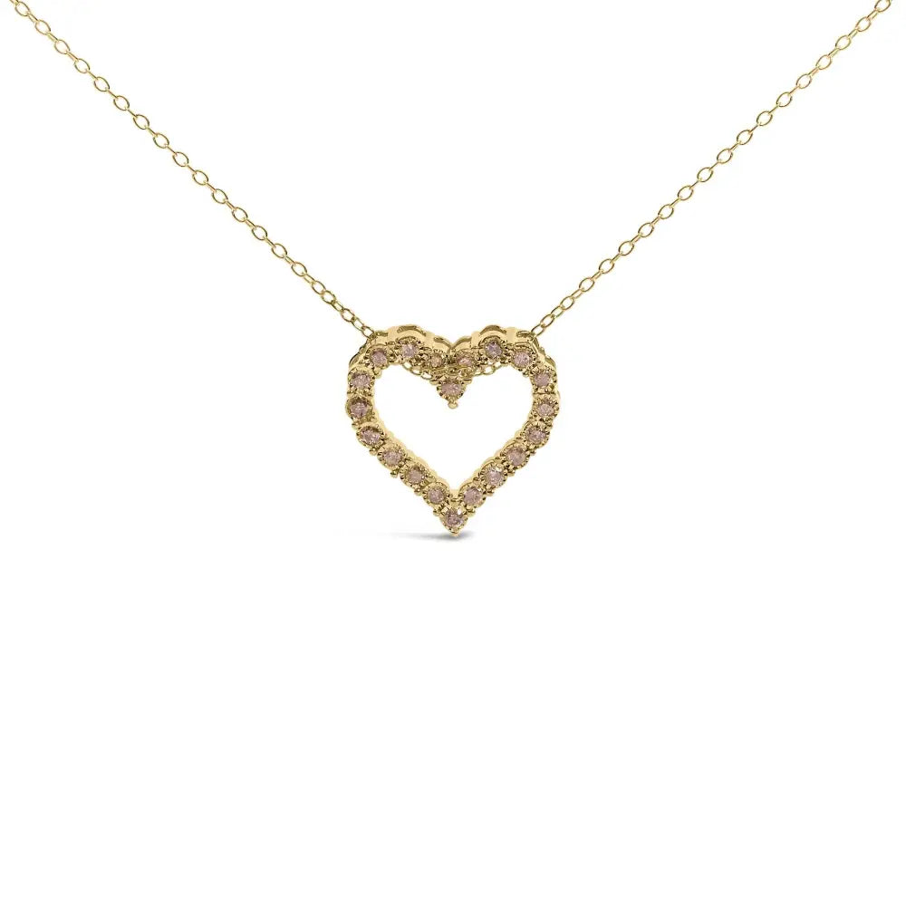 Champagne Diamond Heart Pendant Necklace in Yellow Gold over Silver 1/2 Cttw