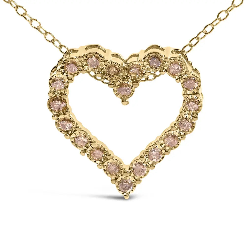 Champagne Diamond Heart Pendant Necklace in Yellow Gold over Silver 1/2 Cttw