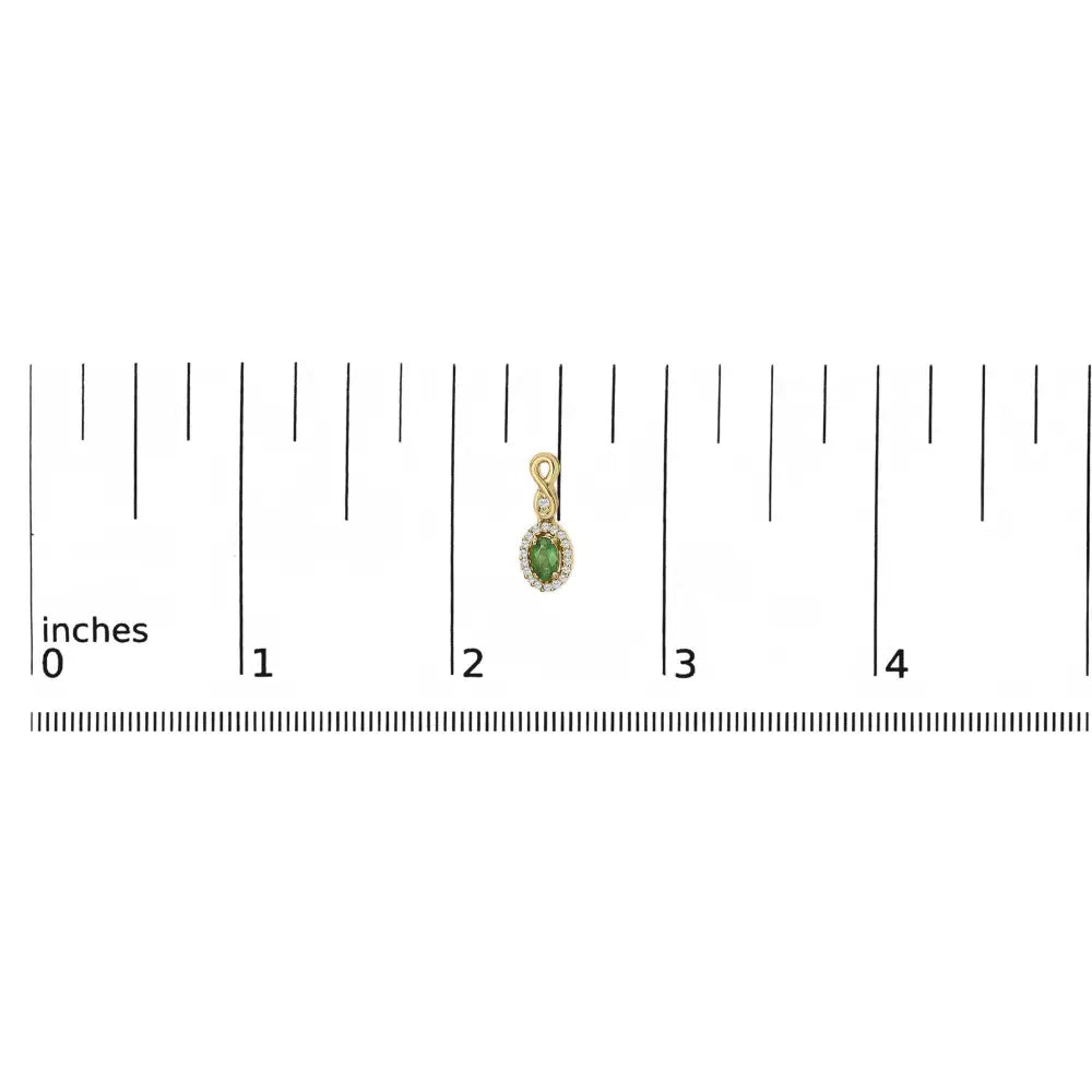 10K Yellow Gold Oval Green Emerald and 1/7 Cttw Diamond Dangle Earrings