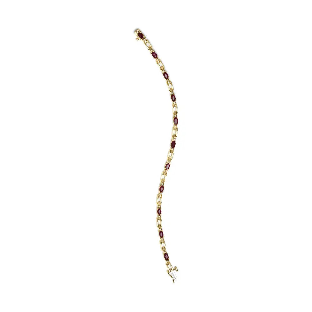 Oval Ruby and Diamond Bar Bracelet in 10K Yellow Gold 7 Inch