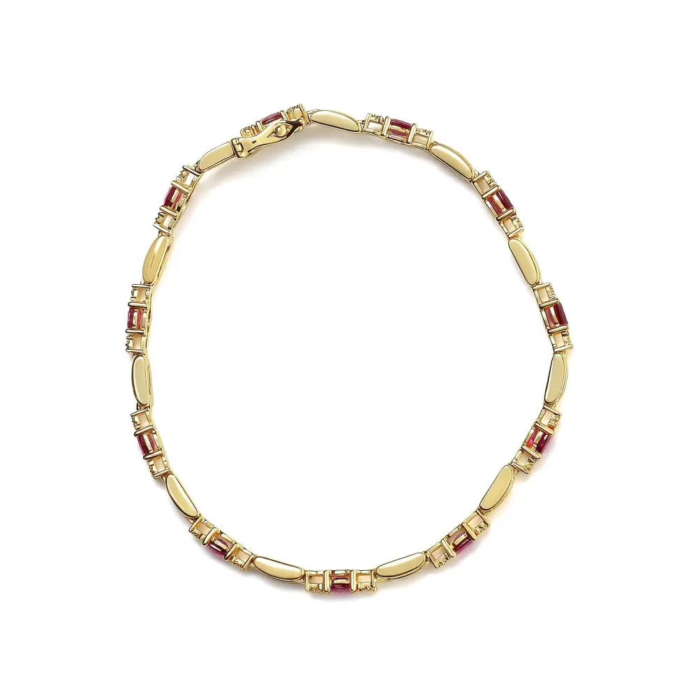 Oval Ruby and Diamond Bar Bracelet in 10K Yellow Gold 7 Inch