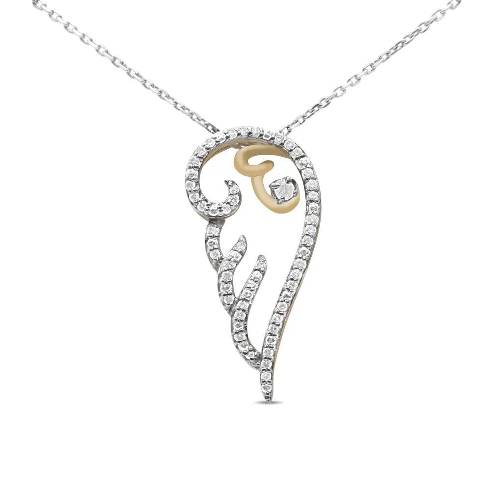Diamond Angel Wing Pendant 1/4 Cttw in 10K Yellow Gold over Silver