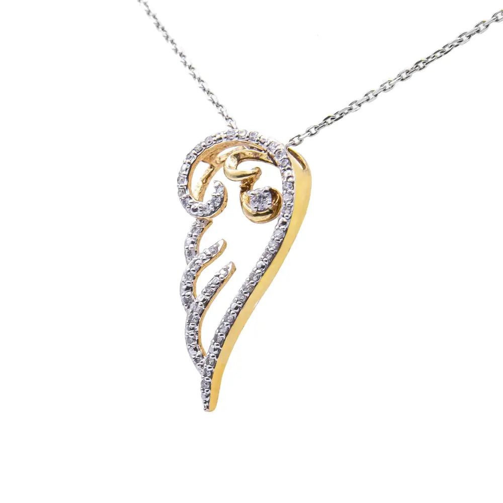 Diamond Angel Wing Pendant 1/4 Cttw in 10K Yellow Gold over Silver