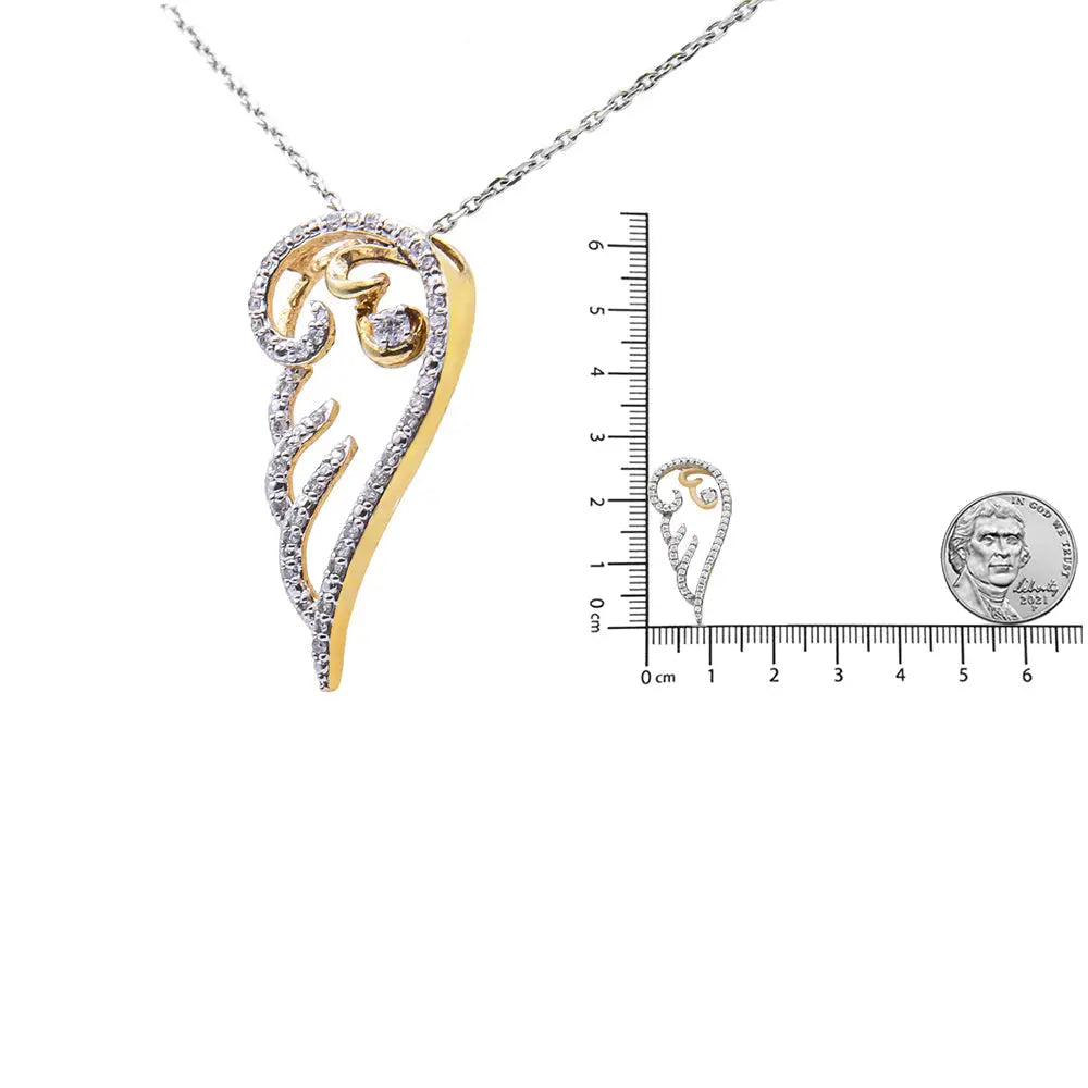 Diamond Angel Wing Pendant 1/4 Cttw in 10K Yellow Gold over Silver