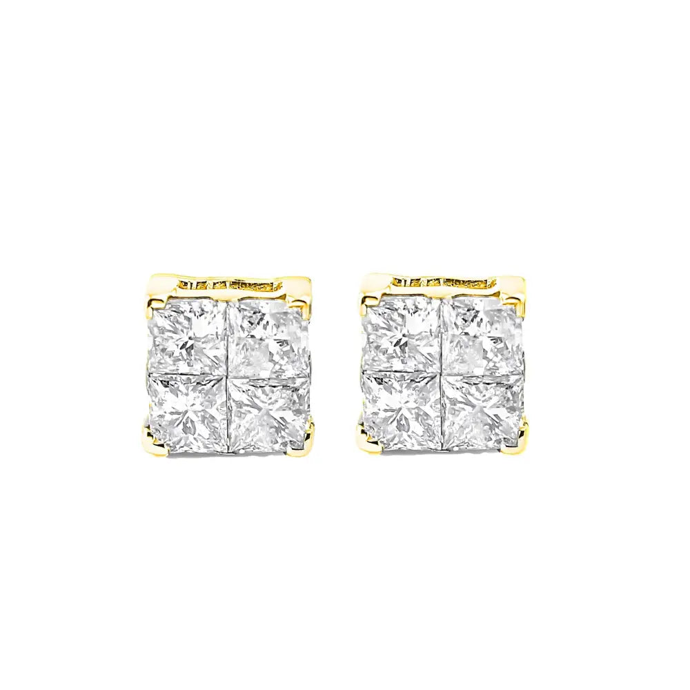 1.0 Cttw Princess Cut Diamond Stud Earrings in Gold Plated Silver