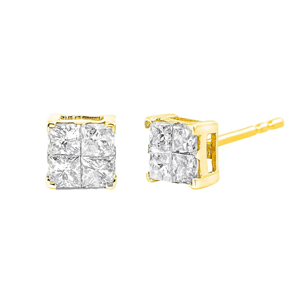 1.0 Cttw Princess Cut Diamond Stud Earrings in Gold Plated Silver