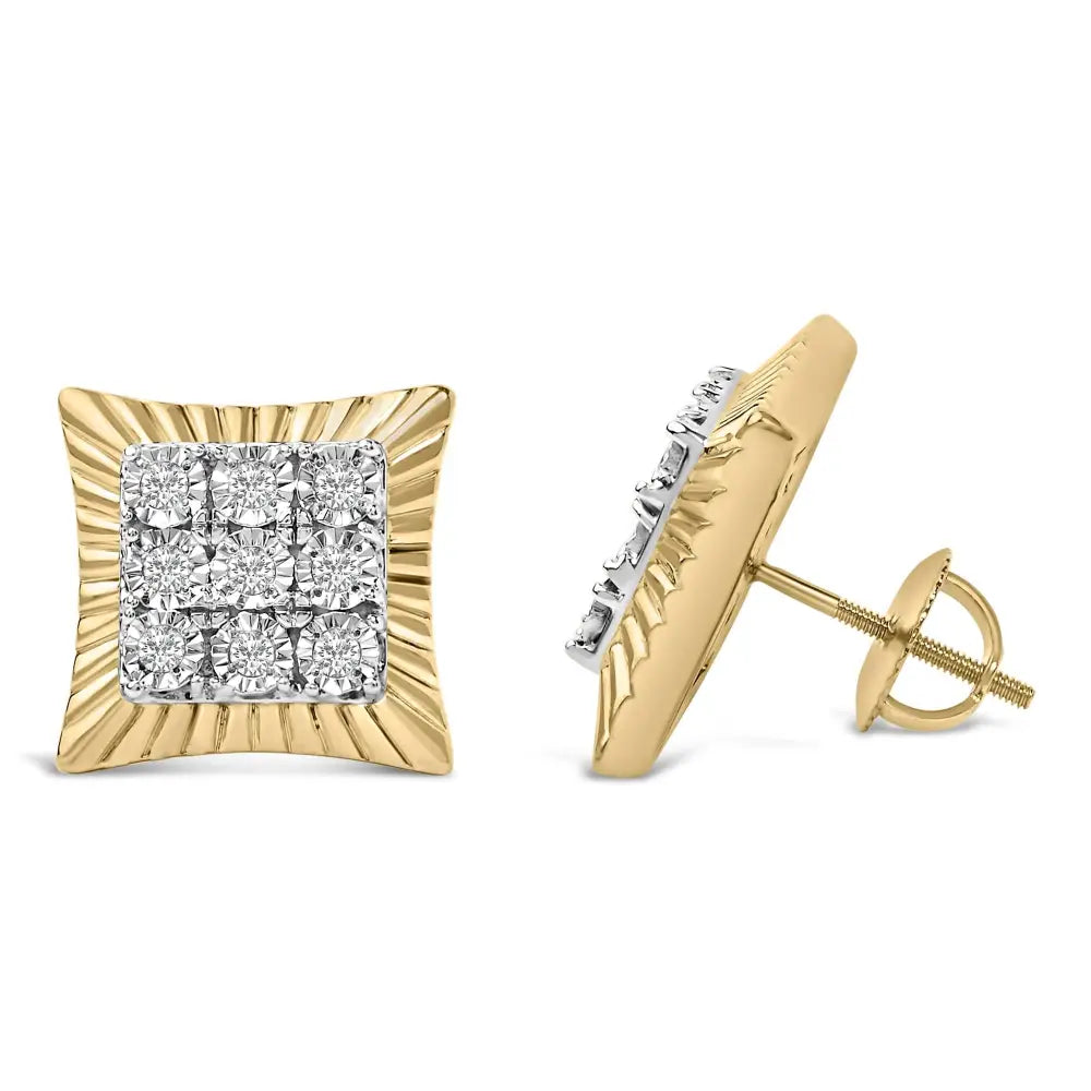 1/4 Cttw Diamond Textured Halo Stud Earrings in 10K Gold Plated Silver