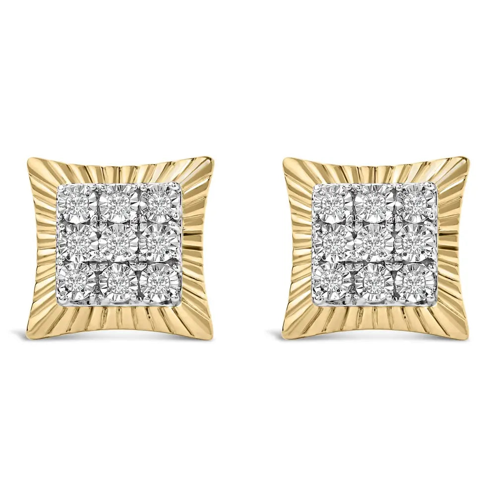 1/4 Cttw Diamond Textured Halo Stud Earrings in 10K Gold Plated Silver