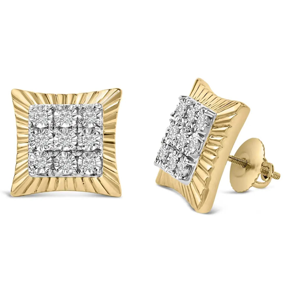 1/4 Cttw Diamond Textured Halo Stud Earrings in 10K Gold Plated Silver