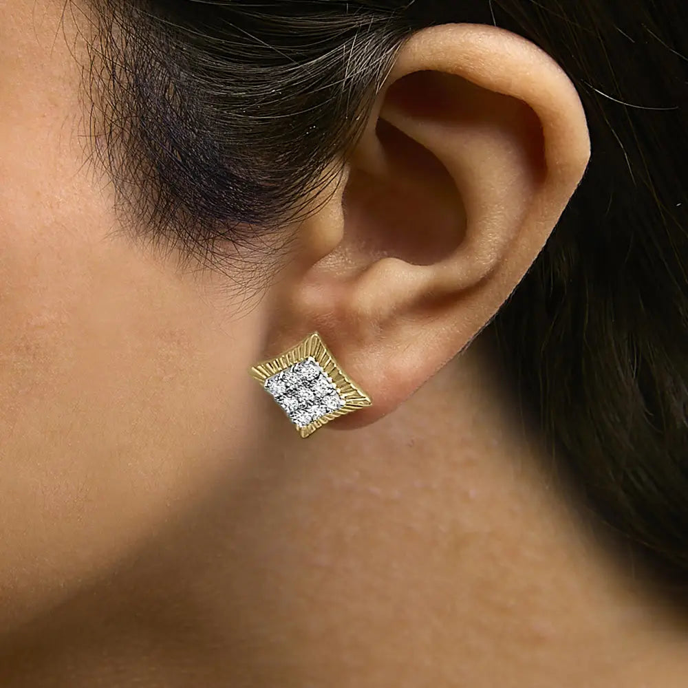 1/4 Cttw Diamond Textured Halo Stud Earrings in 10K Gold Plated Silver