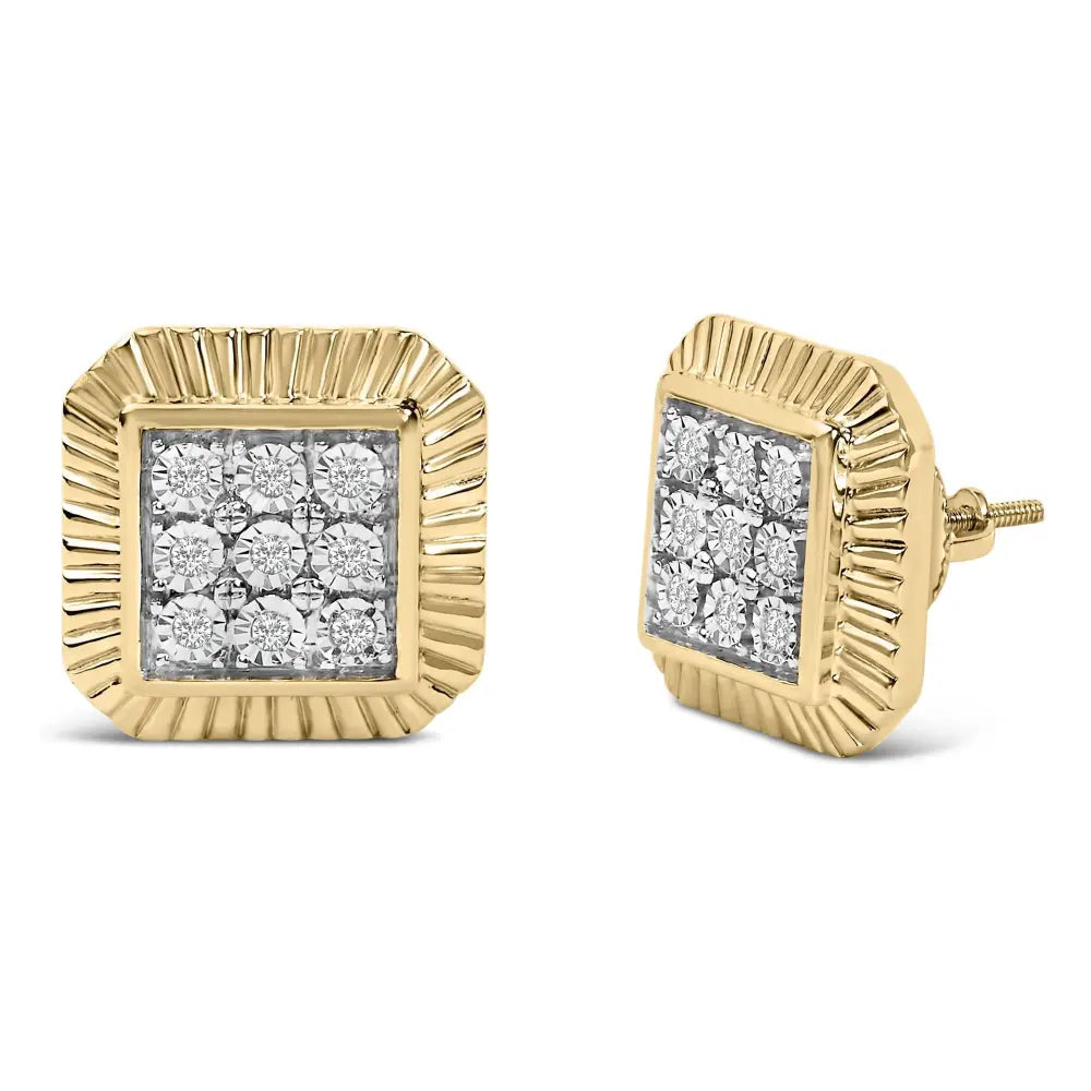 1/6 Cttw Diamond Square Textured Halo Stud Earrings in 10K Gold over Silver