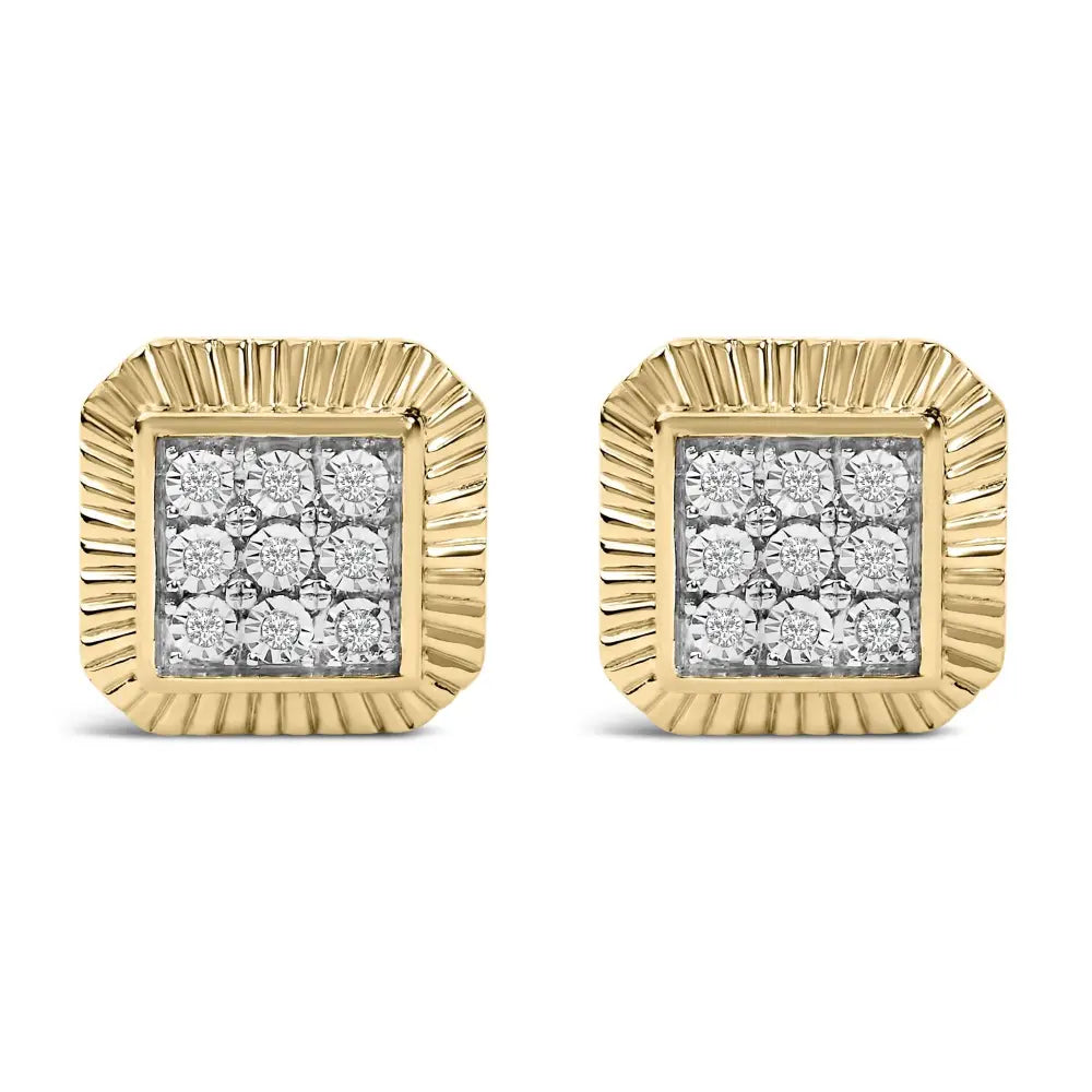 1/6 Cttw Diamond Square Textured Halo Stud Earrings in 10K Gold over Silver