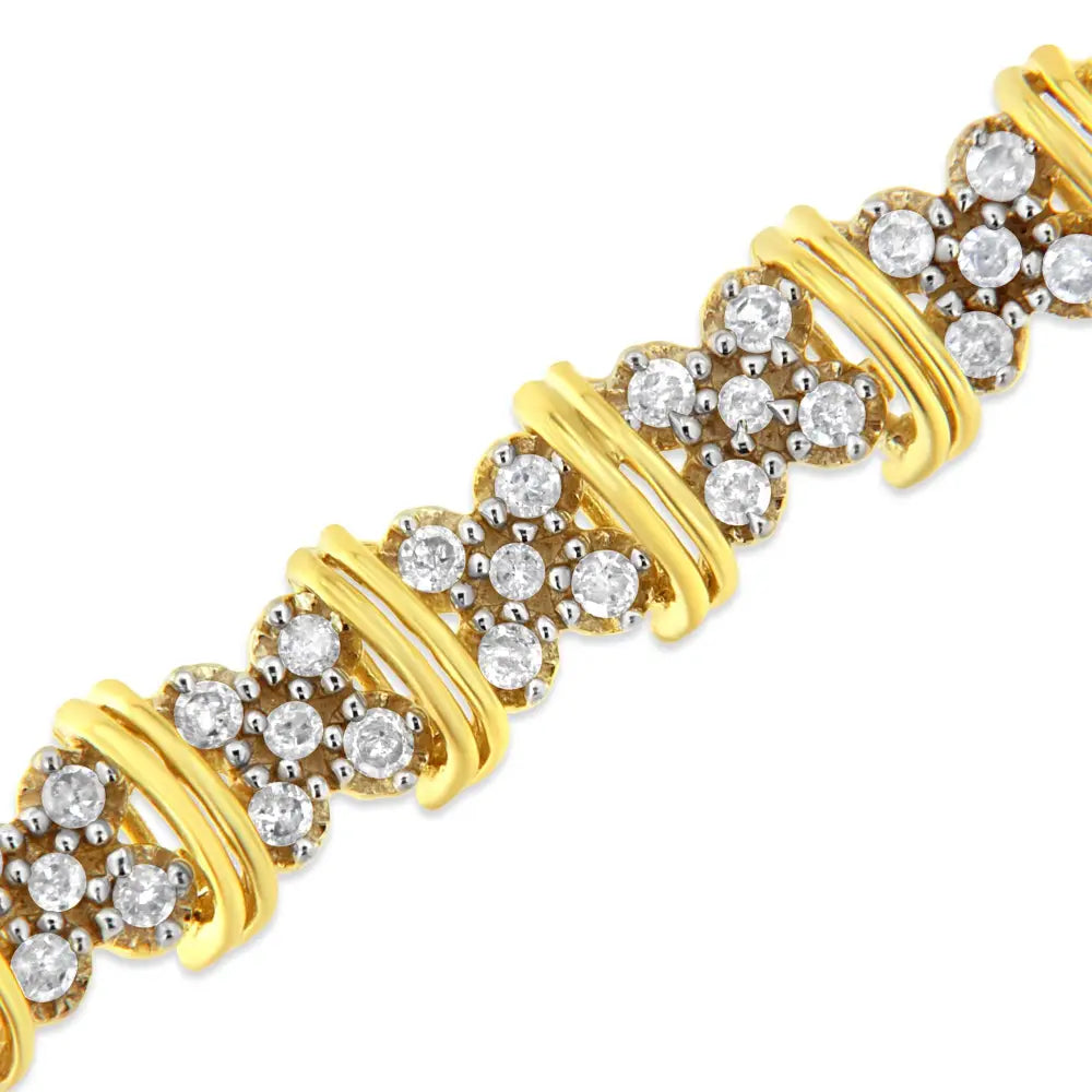 2.0 Cttw Diamond X-Cluster Link Bracelet in Yellow Gold over Silver 7 Inch
