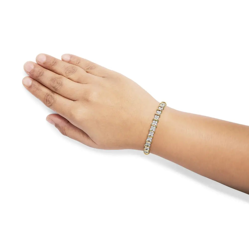 2.0 Cttw Diamond X-Cluster Link Bracelet in Yellow Gold over Silver 7 Inch