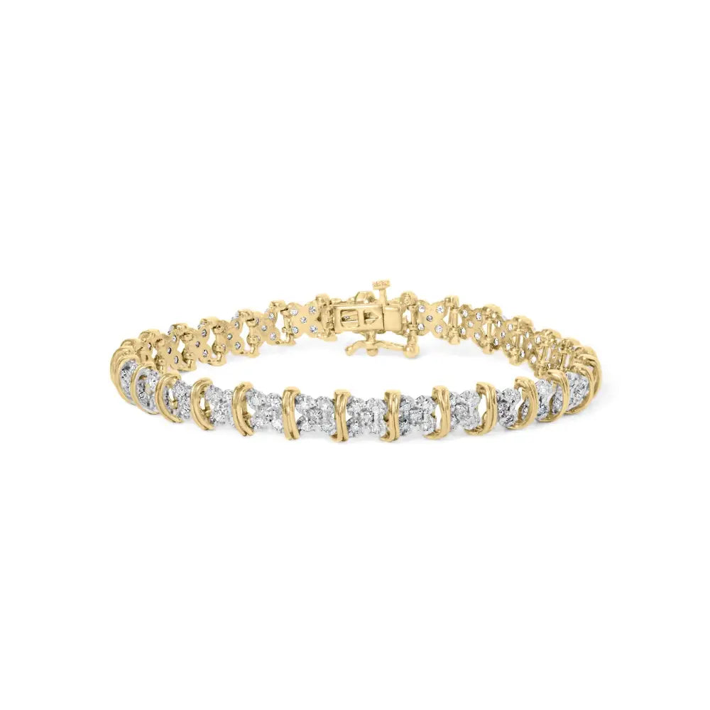2.0 Cttw Diamond X-Cluster Link Bracelet in Yellow Gold over Silver 7 Inch